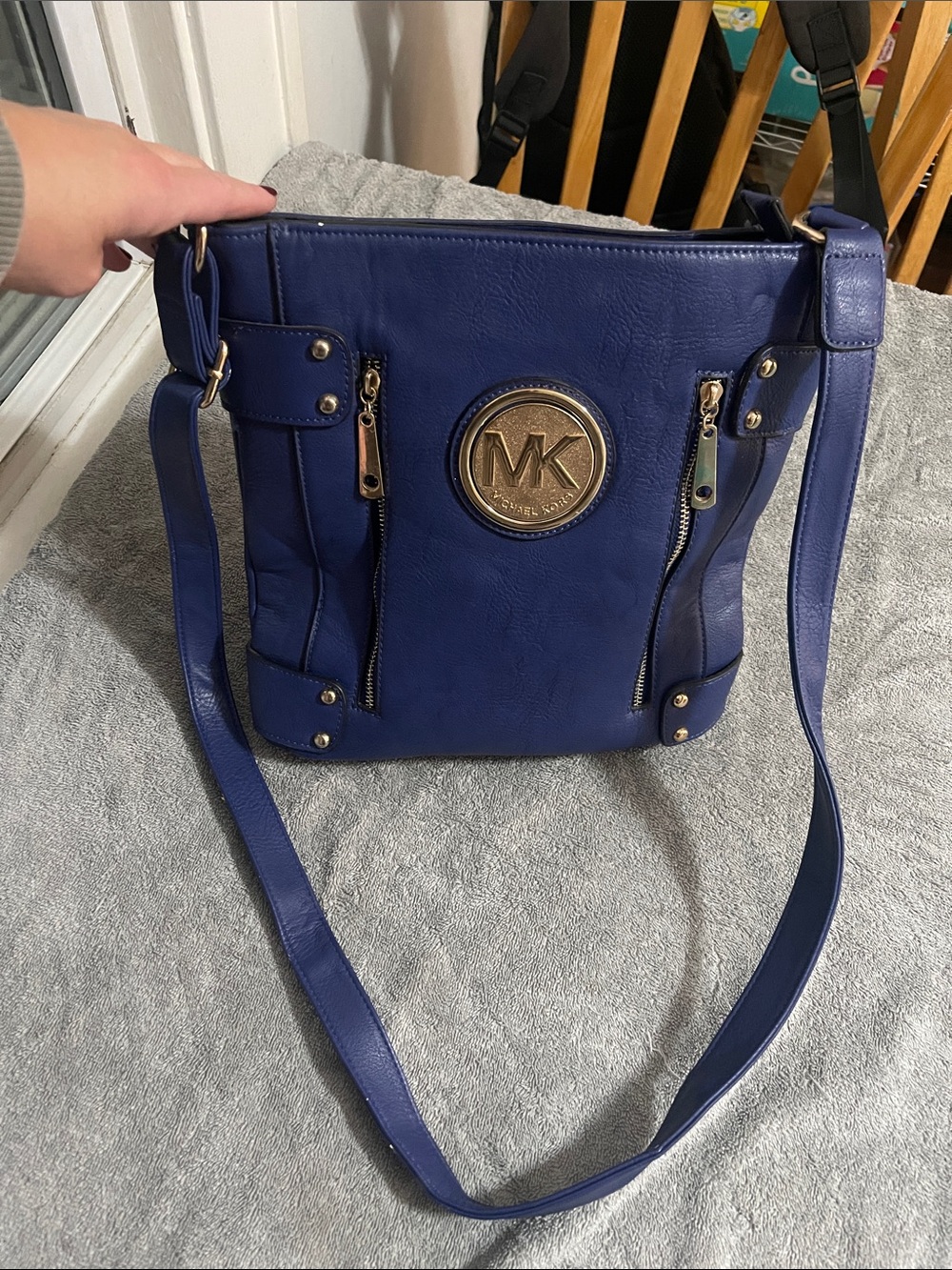 Michael Kors Deep Blue Crossbody Shoulder Bag with Gold Logo